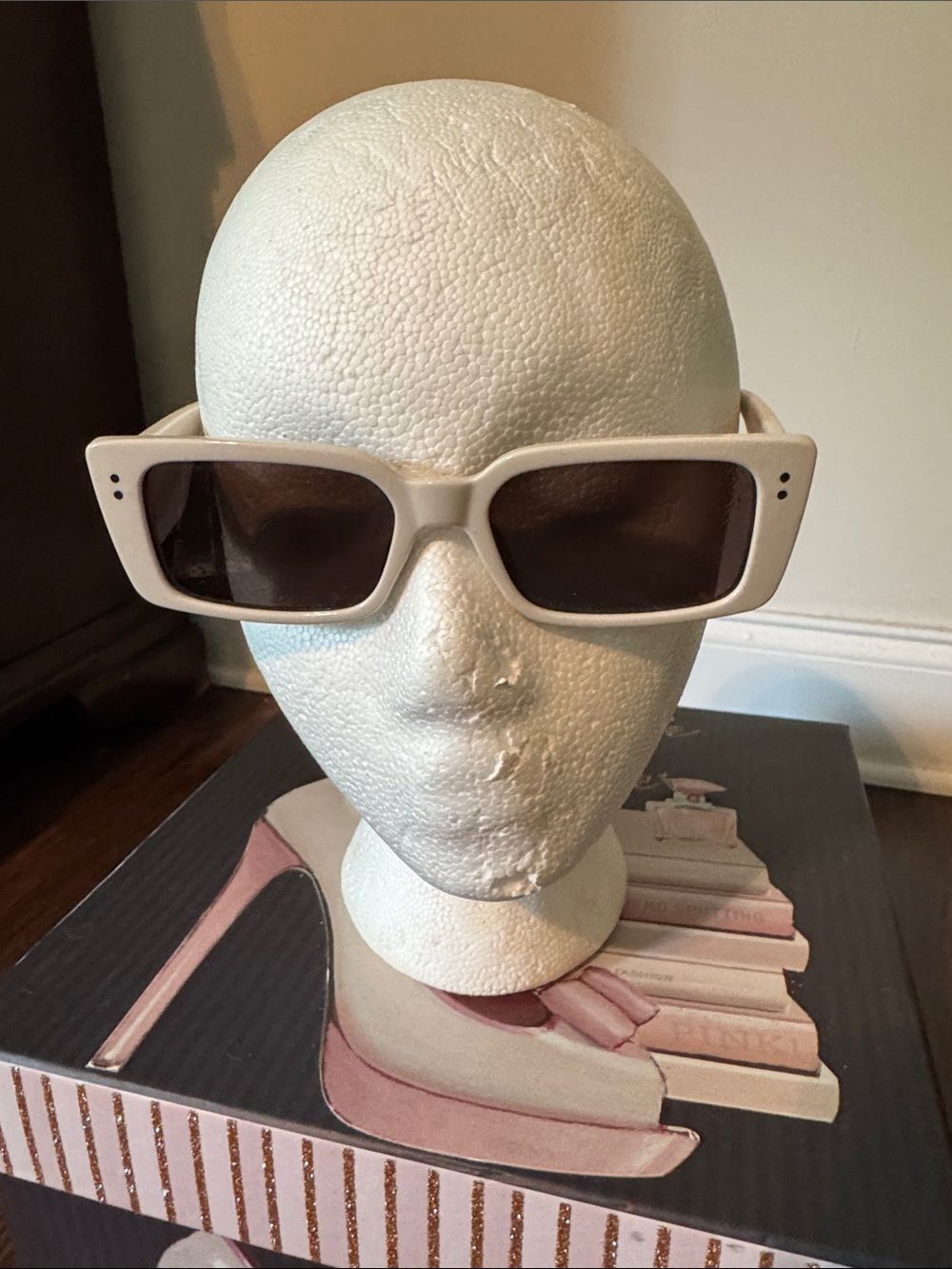 Frye and Co. Cream Rectangular Sunglasses with Brown Lenses